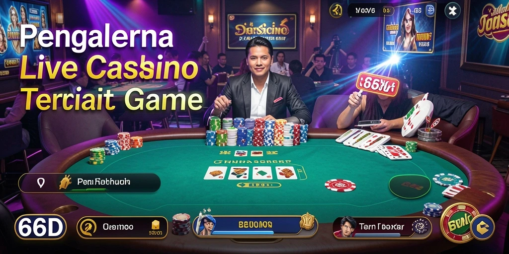 Screenshot gameplay Live Casino 66D dengan dealer langsung dan interaksi pemain.