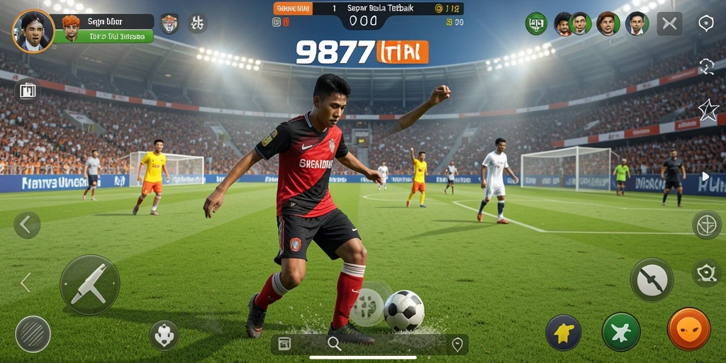 Tampilan gameplay 987UP dengan aksi sepak bola yang mendebarkan.