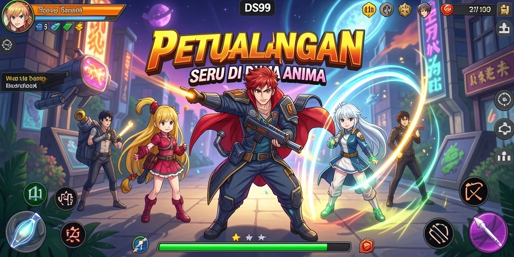 Tampilan gameplay yang memukau dalam dunia anime yang penuh warna.
