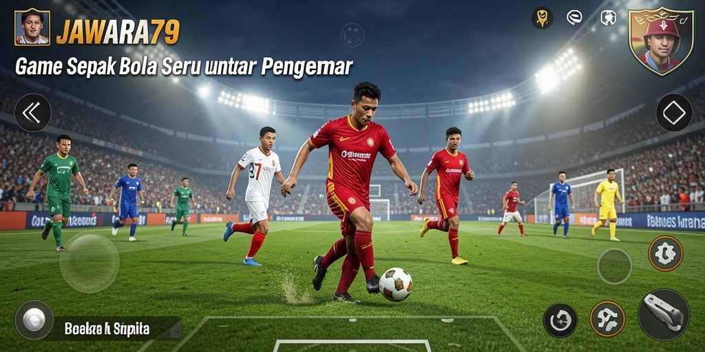 Screenshot gameplay JAWARA79 yang menampilkan aksi sepak bola seru.