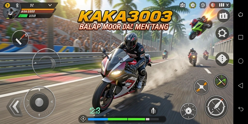 Screenshot utama KAKA303 menampilkan aksi balap motor yang mendebarkan di lintasan.