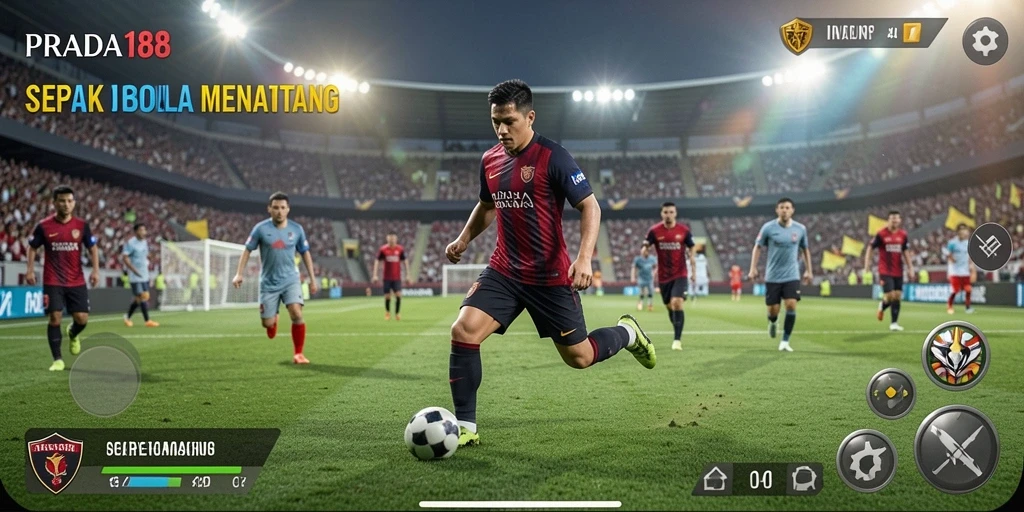 Tampilan gameplay nyata dari pertandingan sepak bola yang mendebarkan.