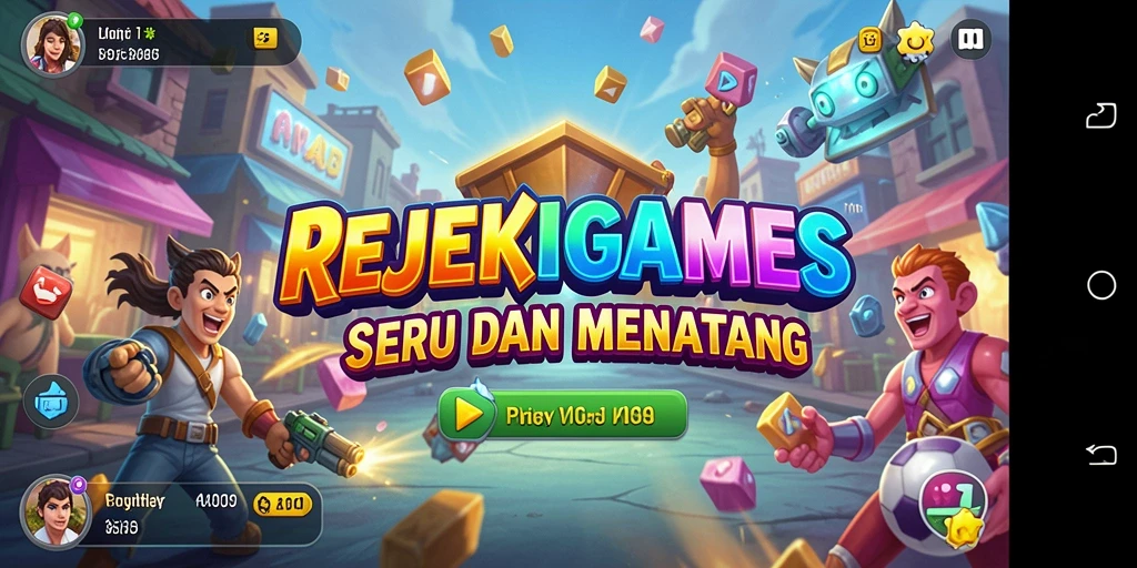 Screenshot REJEKIGAMES menampilkan aksi gameplay yang seru dan penuh warna.