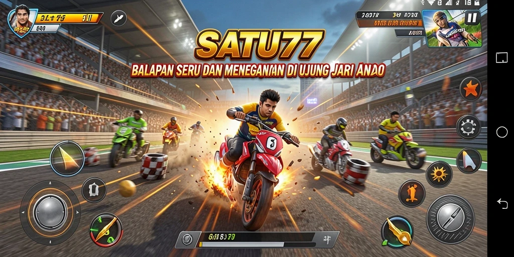 Tampilan gameplay balapan yang intens dan menarik di SATU77.